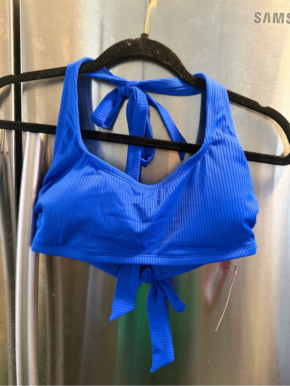 Xhilaration Cobalt Ribbed Halter Tie-Back Crop Top